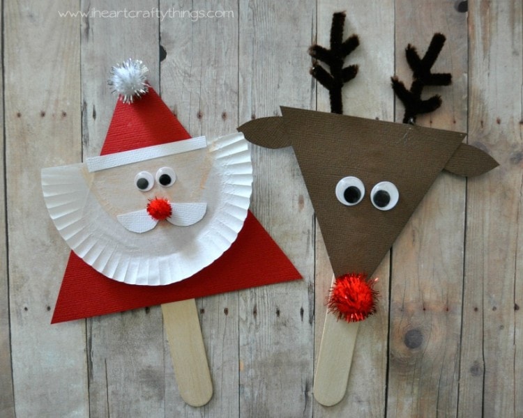 Christmas Crafts To Try With Kids = Santa and Reindeer Puppets